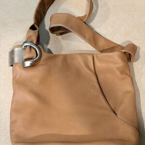 Renato Angi Tan Leather Shoulder Bag with Silver Buckle